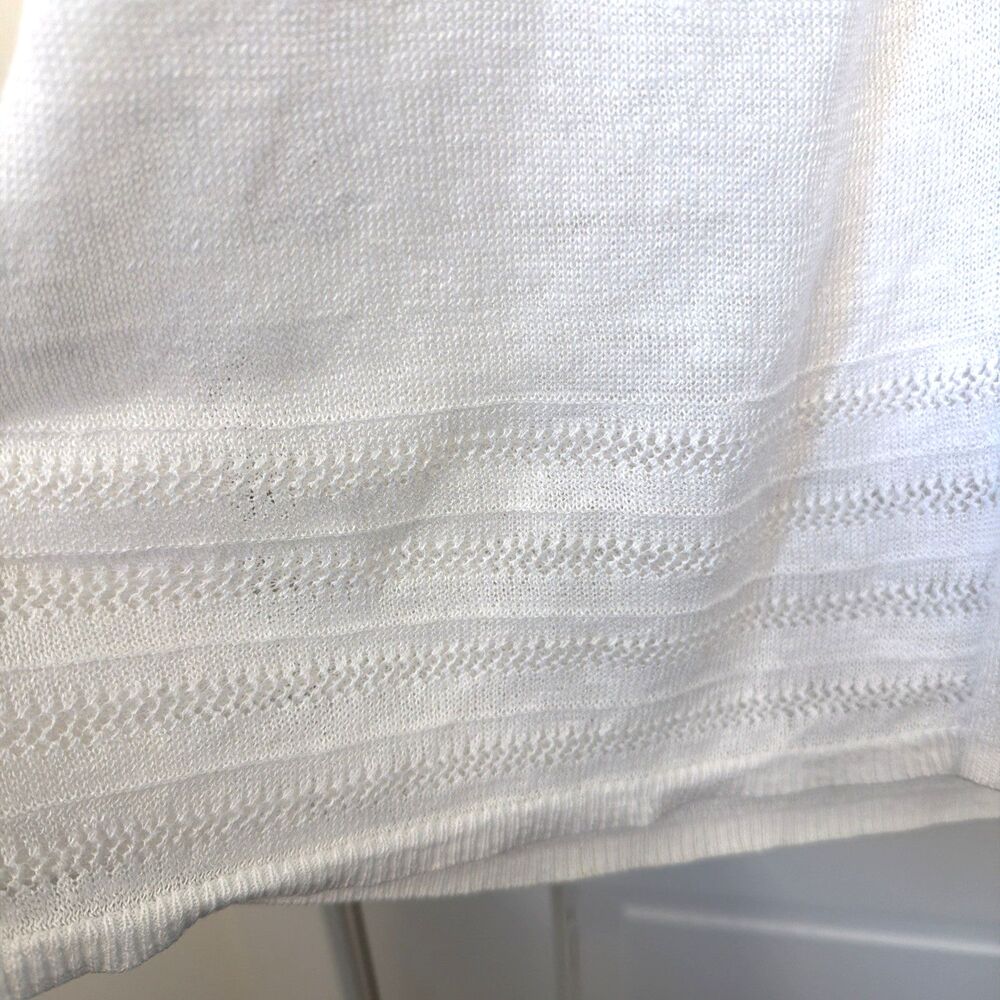 NANETTE LEPORE 100% Linen White Cardigan Open Front M Pointelle Dainty Coquette - Picture 3 of 13